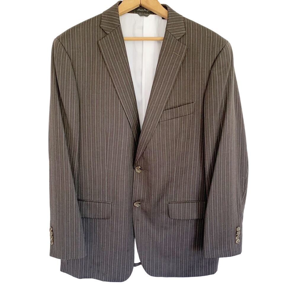 Indochino Mens 40 Blazer Sport Coat Two Button Brown Pin Stripe Wool Suit Jacket